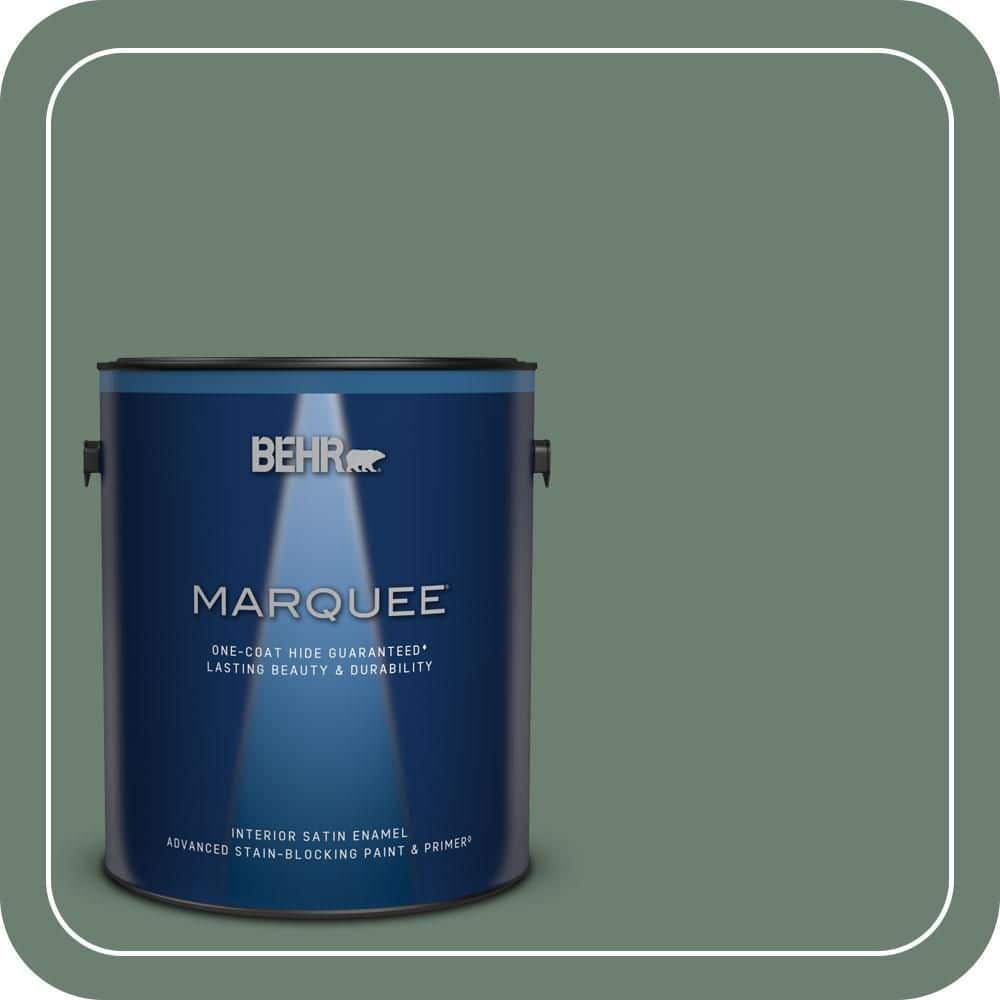 BEHR MARQUEE 1 gal. #460F-5 Island Palm Satin Enamel Interior Paint & Primer