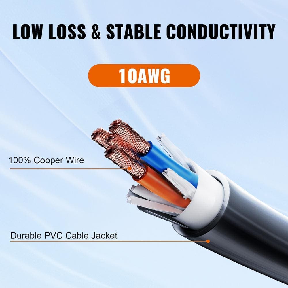 VEVOR Generator Power Cord 25 ft. 30 Amp RV Extension Cord 10*3AWG 125V NEMA TT-30R/NEMA TT-30P ETL Listed with Adapter Black (3)