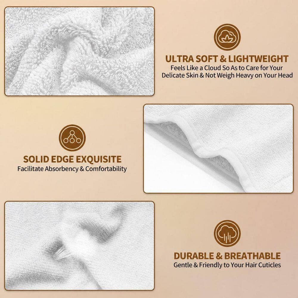 LAIFUCAM White Microfiber Bath Accessory Hair Towel Wrap 2 Pack Ultra Absorbent Fast Drying Turban for Wet Hair (2)