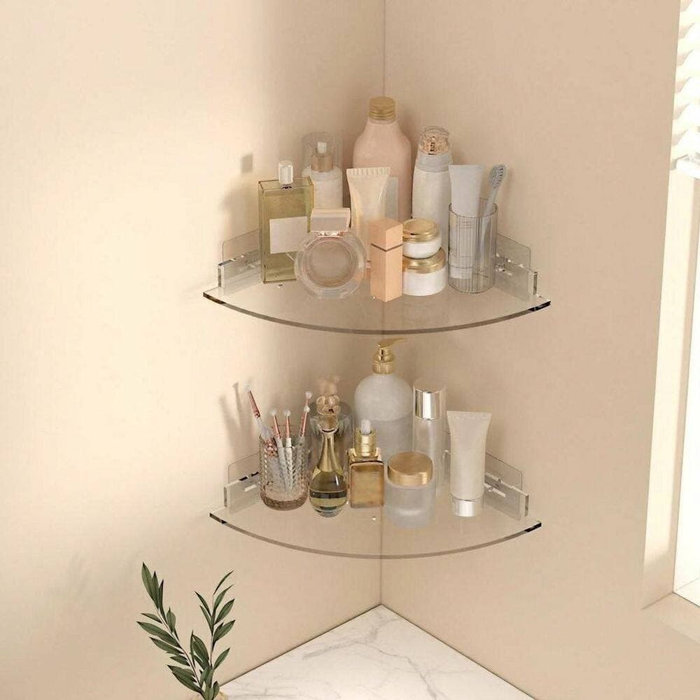 Unbranded 2 Pack Brushed Nickel Acrylic Corner Shower Caddy Shelf No Drilling Adhesive Wall Mounted Bathroom Organizer Set (2)