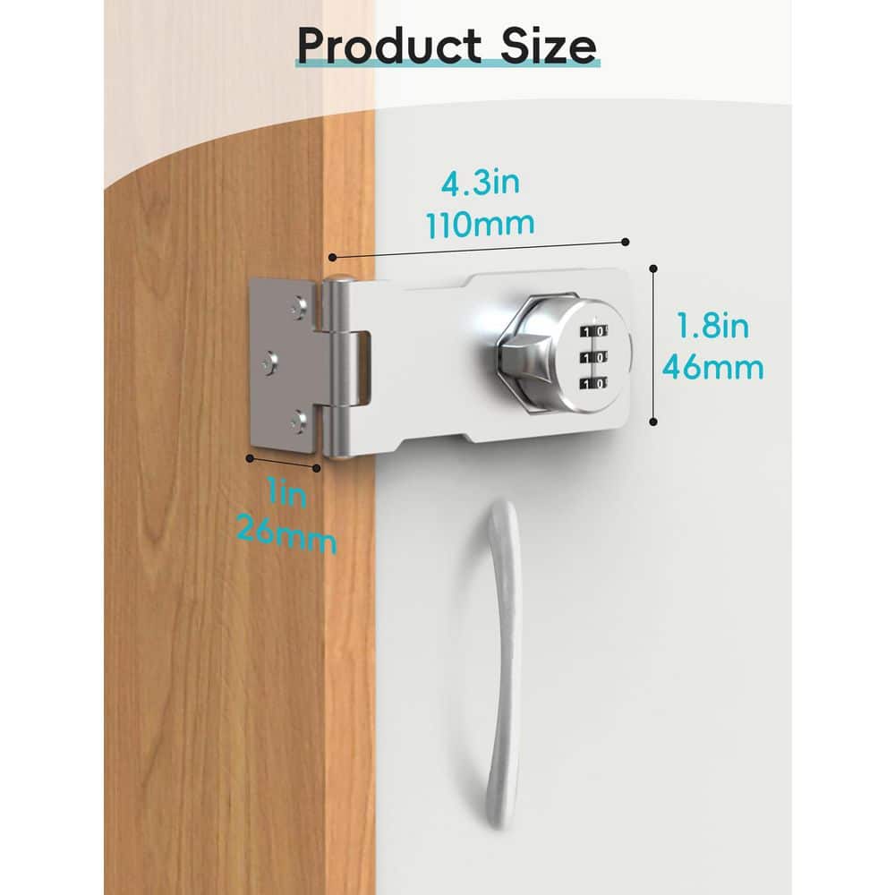 Wudkey 2-Pack Cabinet Password Hasp Lock, Keyless Combination Lock for Small Doors, Bathroom and Garage, Sliver (2)