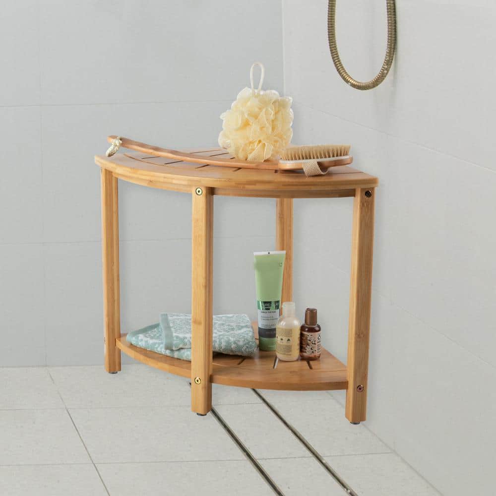 Lavish Home 15.5 in. Freestanding Walk in Shower Seat - Water Resistant Corner Shower Bench for Shower, Bathroom, or Sauna - Natural (3)