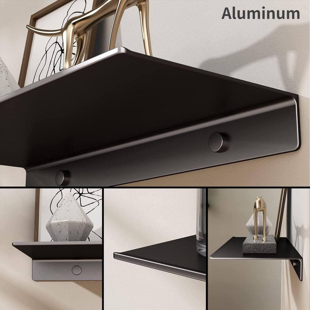 NVNOO 16 in. Black Metal Floating Shelf for Bathroom Wall Storage (3)