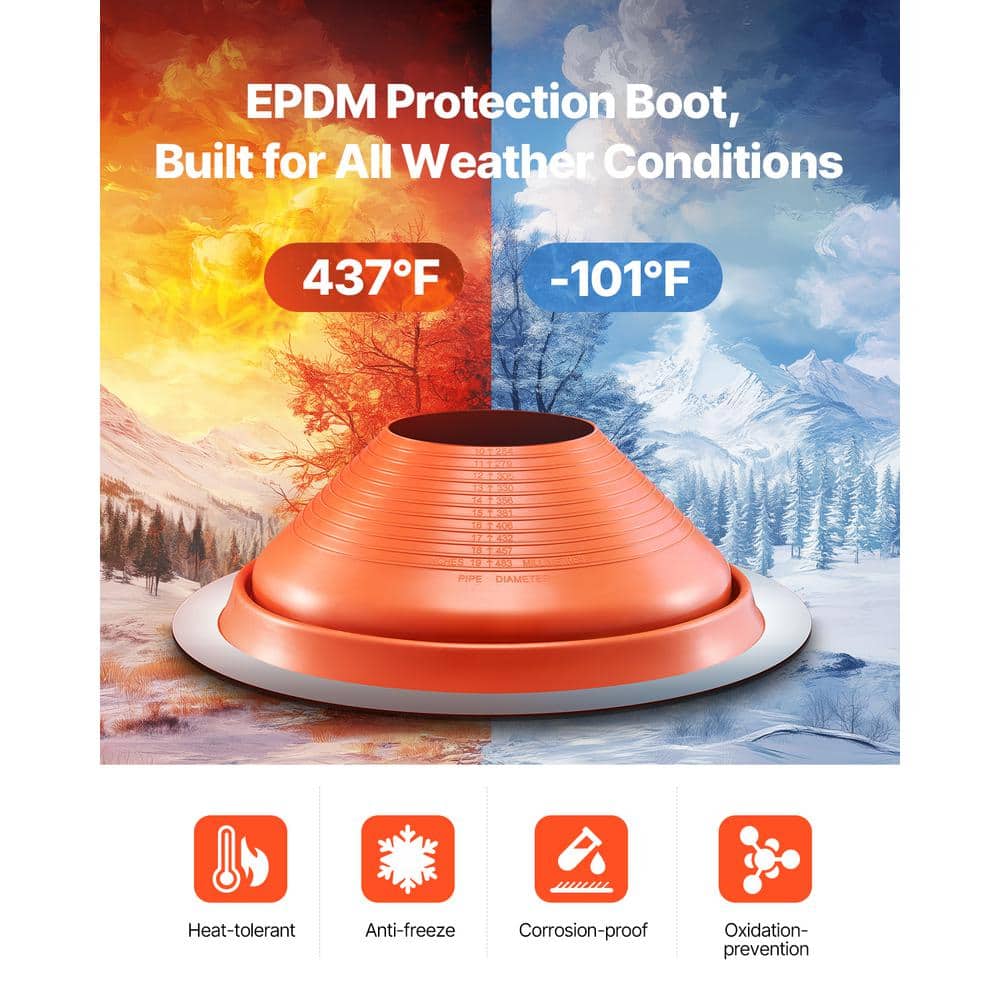 VEVOR Roof 25.4 in. x 25.4 in. Pipe Flashing Boot Fit Pipe OD 10 in. to 19 in. Flexible Silicone Roofing Jack Pipe Flashing (3)
