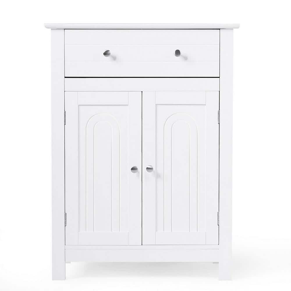 Gymax 23.5 in. W Bathroom Storage Linen Cabinet Free Standing Large Drawer W/Adjustable Shelf (2)