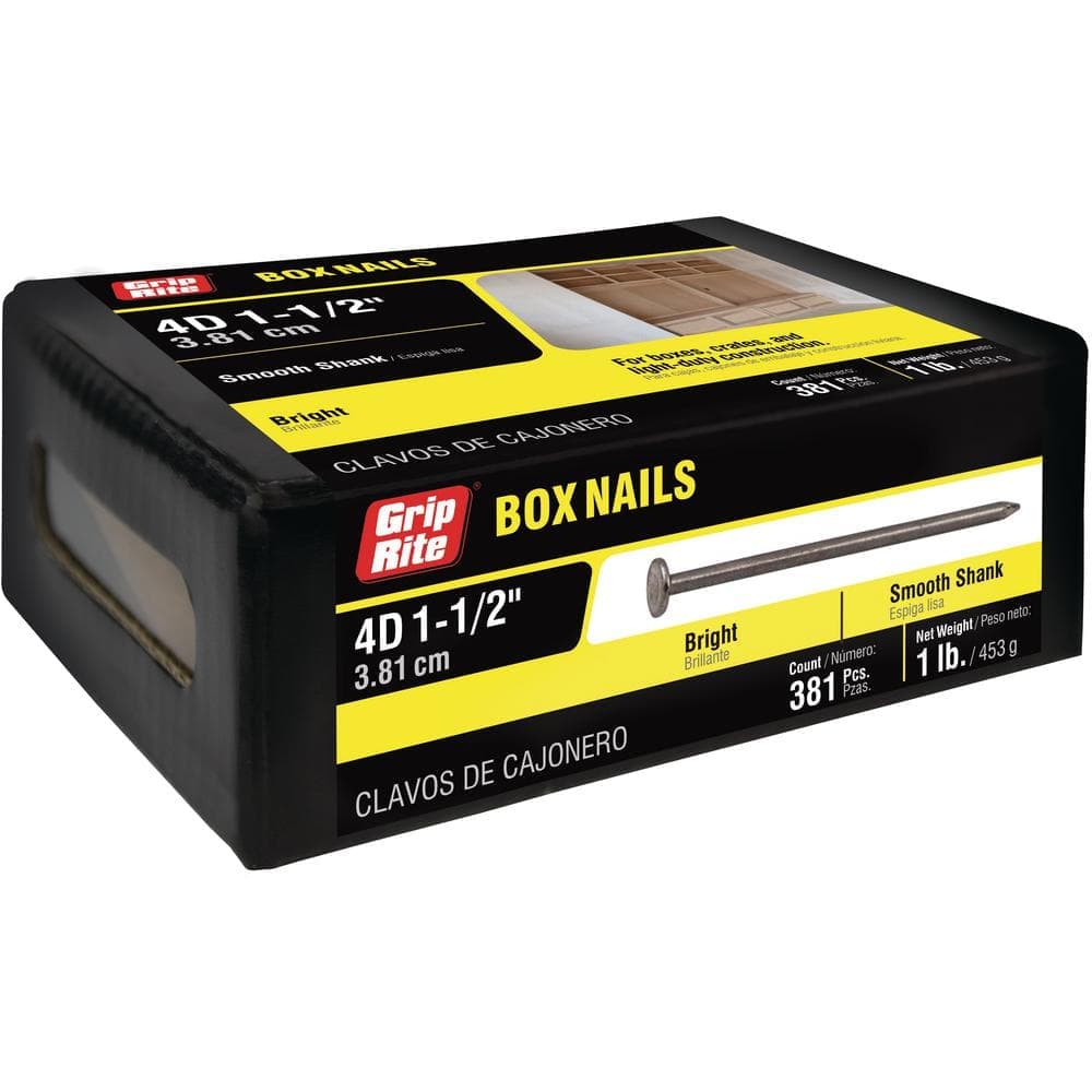 Grip-Rite 1-1/2 in. x 14-Gauge 4-penny Bright Steel Smooth Shank Box Nails 1 lb. Box