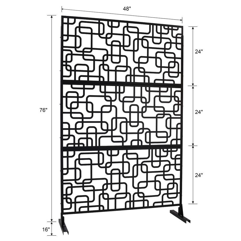 Zeus & Ruta 76 in. H x 48 in. W Black Steel Outdoor Privacy Screen, Decorative Privacy Screen Privacy Fence Panels for Patio (3)