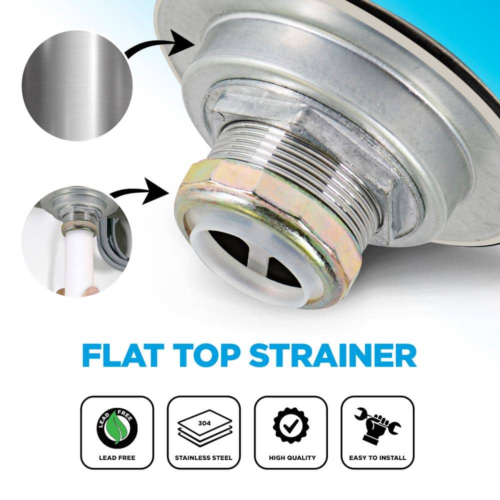 PLUMBFLEX 3-1/2 in. - 4 in. Flat Stainless Steel RV Mobile Shower Strainer - Drain Assembly for Kitchen or Laundry Sinks (2)