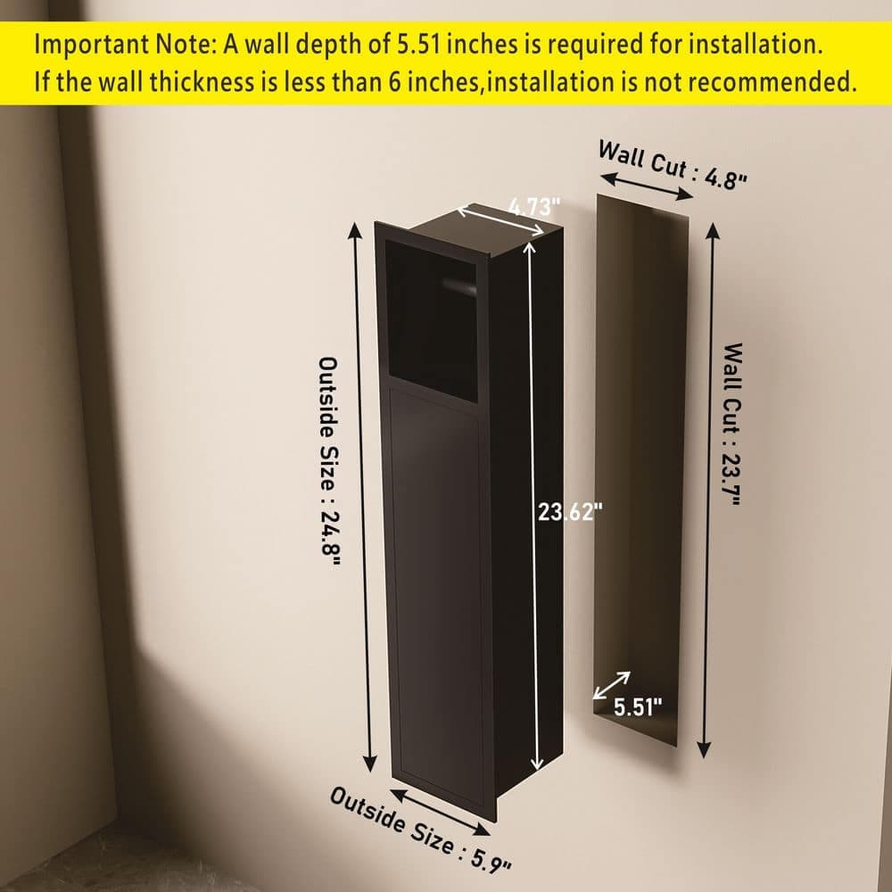 Simple Project 6 in. W x 25 in. H x 5.5 in. D Recessed Toilet Brush Holder with Cabinet, Shower Niche Toilet Paper Holder in Black (3)