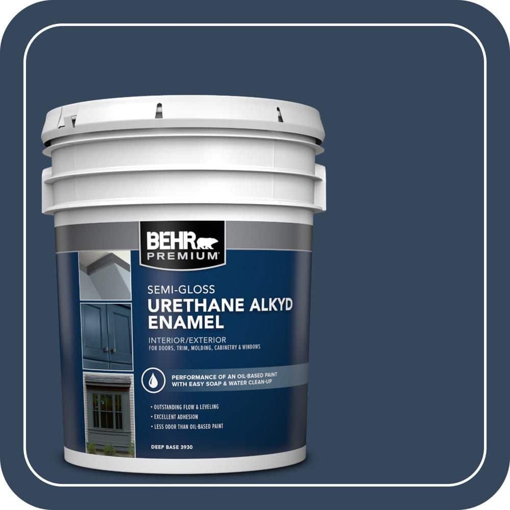 BEHR PREMIUM 5 gal. #MQ5-54 Compass Blue Urethane Alkyd Semi-Gloss Enamel Interior/Exterior Paint
