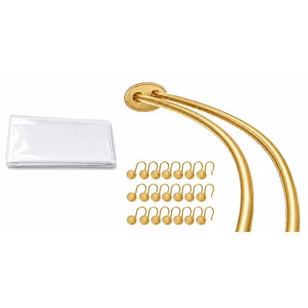 Utopia Alley 72 in. Aluminum Double Curved Shower Rod Combo, Wall Mounted, with Liner and Hooks, 8 in. Extra Space, Bright Gold (1)