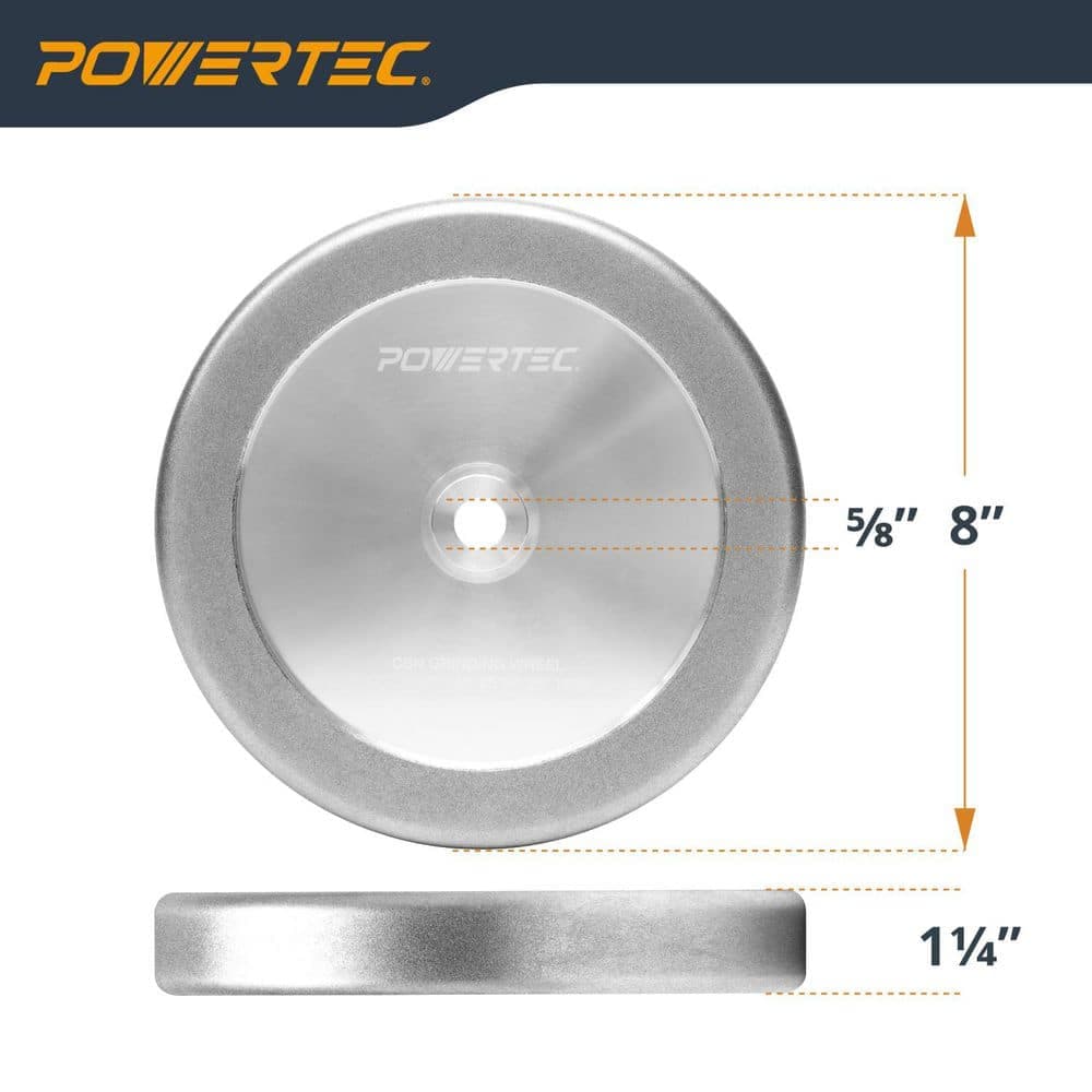 ‎POWERTEC 8 in. x 1-1/4 in. W, 5/8 in. Arbor, 4-in-1 CBN Sharpening Wheel, 180 Grit w. Radius Edge and Side Face for Bench Grinder (3)