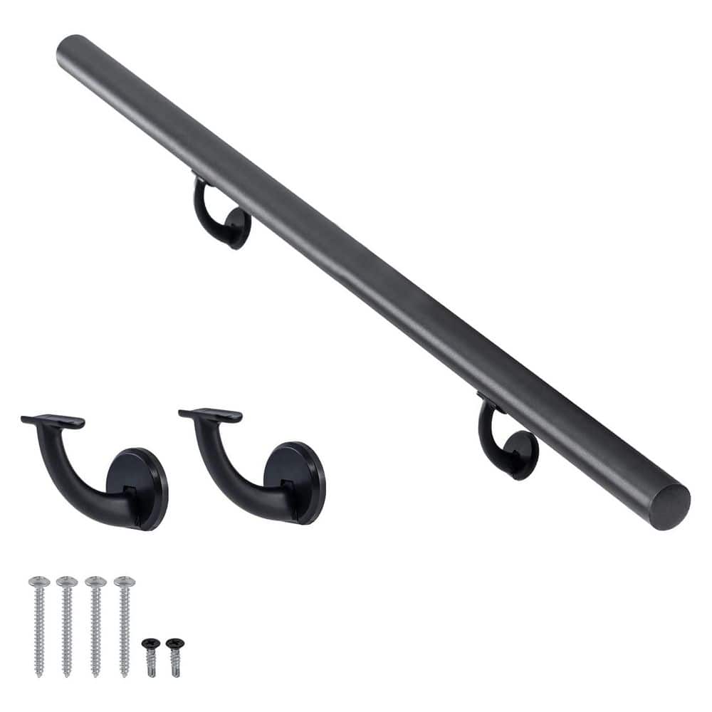 Unbranded 4 ft. Matte Black Aluminum Handrail Set, Indoor Staircase Wall Mounted Handrail with Zinc Alloy Brackets, 1 Piece (1)