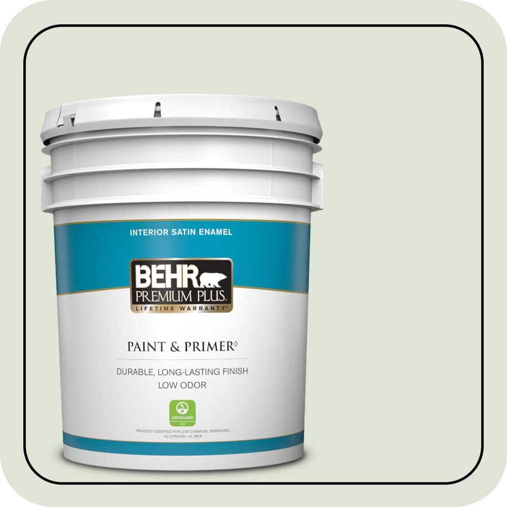 BEHR PREMIUM PLUS 5 gal. #S390-1 Sounds of Nature Satin Enamel Low Odor Interior Paint & Primer