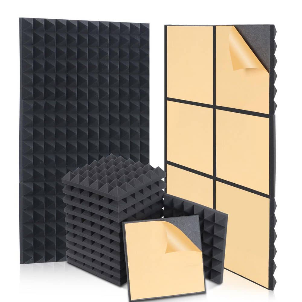 Laybus 24 Pack12in. x 12 in. x 2 in. Self-Adhesive Pyramid Panels Acoustic Panels, Sound Proof Foam Panels Walls Office Studio (1)