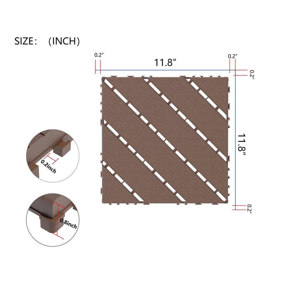 Amucolo 12 in. x 12 in. Waterproof Plastic Interlocking Deck Tiles in Brown for Poolside Balcony Backyard (Set of 44 Tiles) (2)