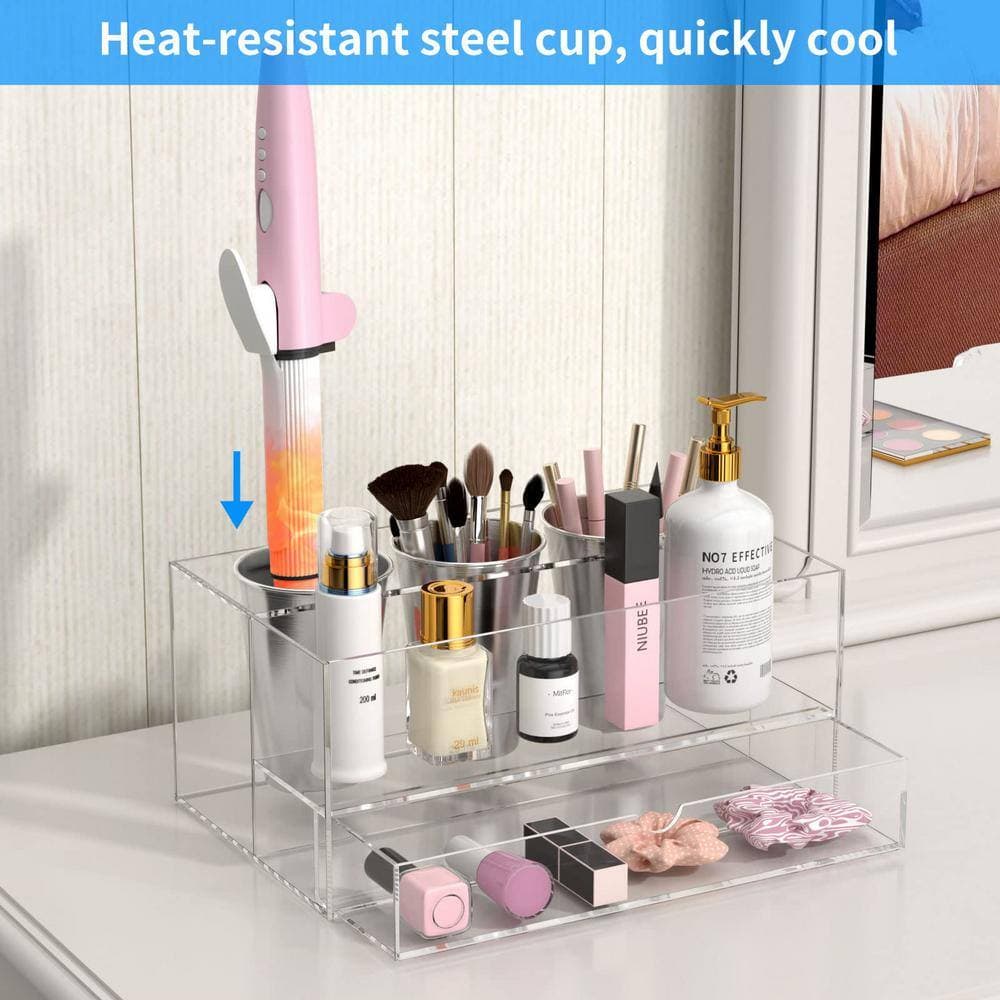Adrinfly Acrylic Hair Tool Organizer 6 in. Countertop Installation Hair Tool Organizer in Clear Finish (2)
