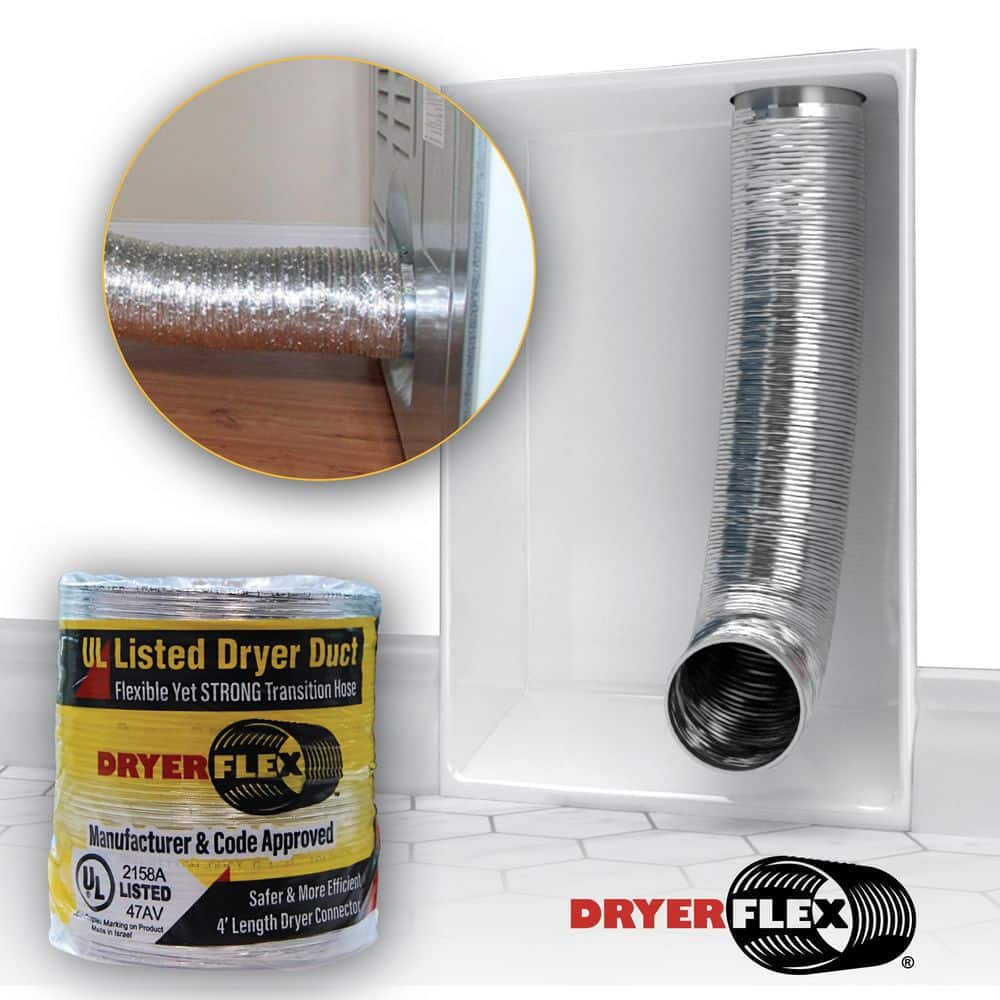 INOVATE 4 in. x 4 ft. Flexible Aluminum Dryer Flex Duct with 2-Stainless Steel Clamps (3)