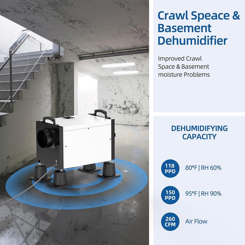 Edendirect 150 pt. 7,500 sq. Bucketless Commercial Dehumidifier for Basement, Crawl Space in, with Detachable Control (4)