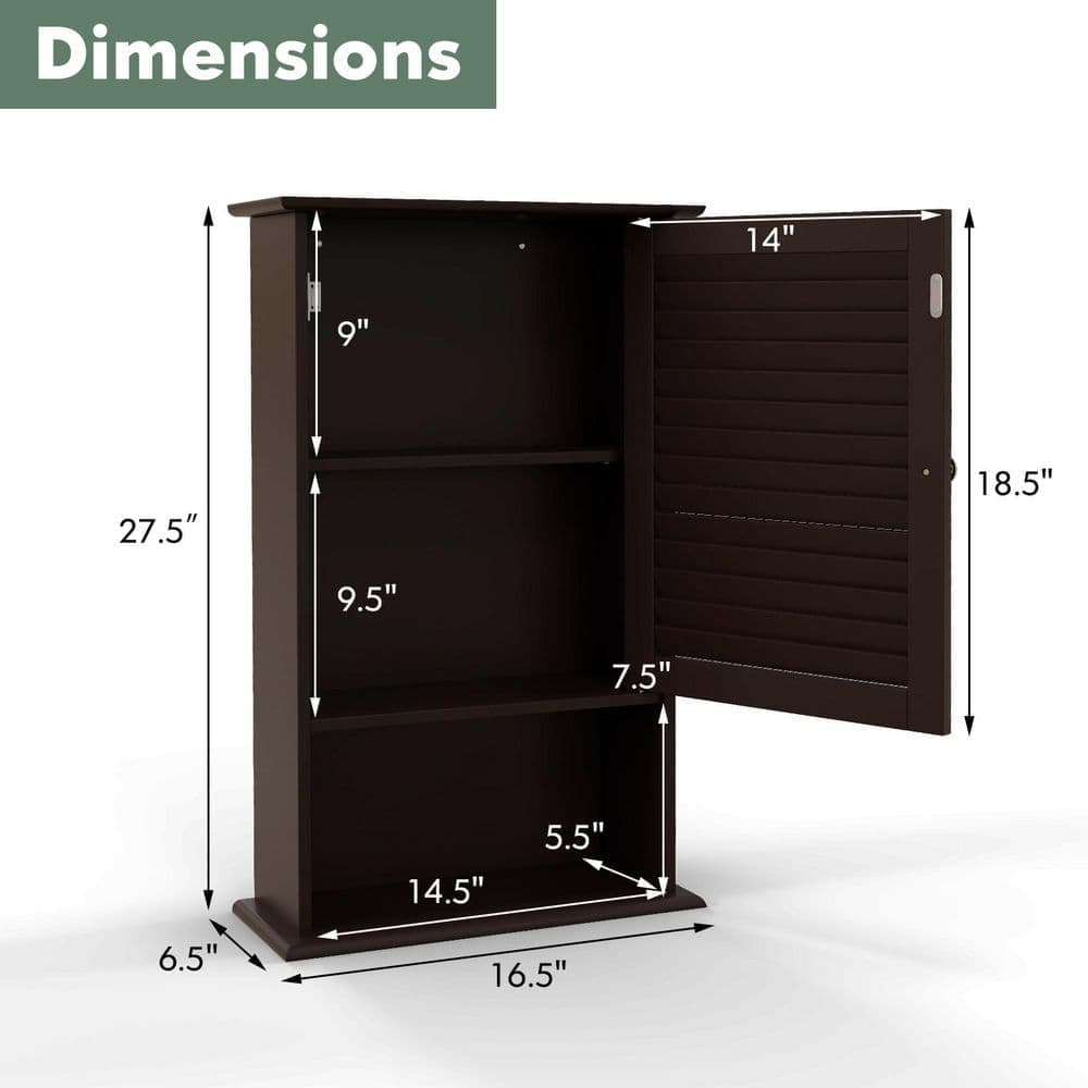 WELLFOR 16-1/2 in. W x 6-1/2 in. D x 27-1/2 in. H Brown Bathroom Wall Cabinet with Height Adjustable Shelf (2)