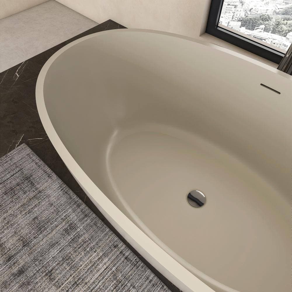 JimsMaison 55.00 in. x 30.70 in. Solid Surface Freestanding Soaking Bathtub in Light Beige (3)