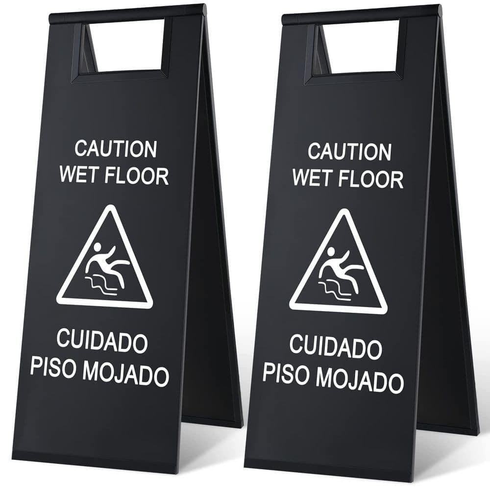 LAIFUCAM 2-Piece 24 in. Stainless Steel Double Sided Portable Foldable Bilingual Wet Floor Safety Warning Sign Board (1)
