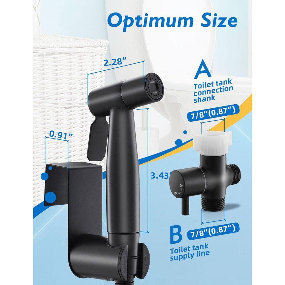 Numhew Handheld Bidet Sprayer Bidet Attachment in Black with Stainless Steel Hose and Dual Mount Included (2)
