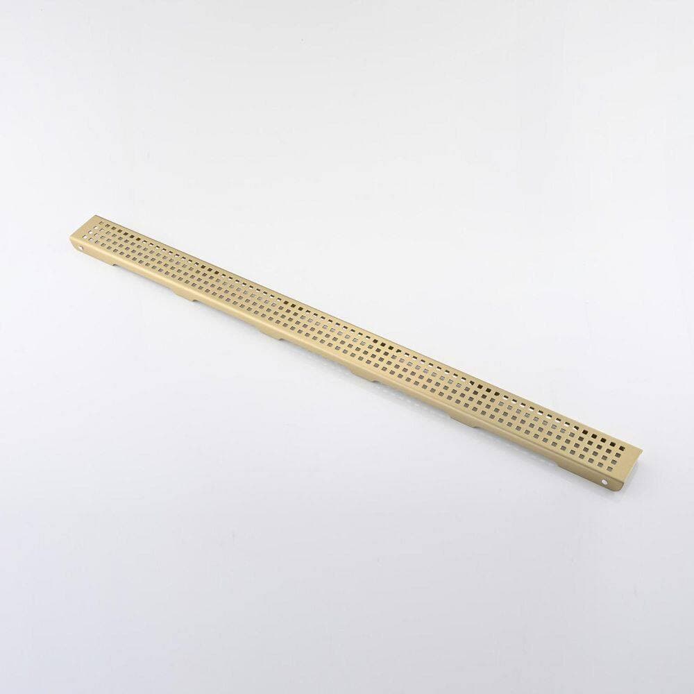 Satico 36 in. Linear Grid Shower Drain with Leveling Feet in Brushed Gold (2)