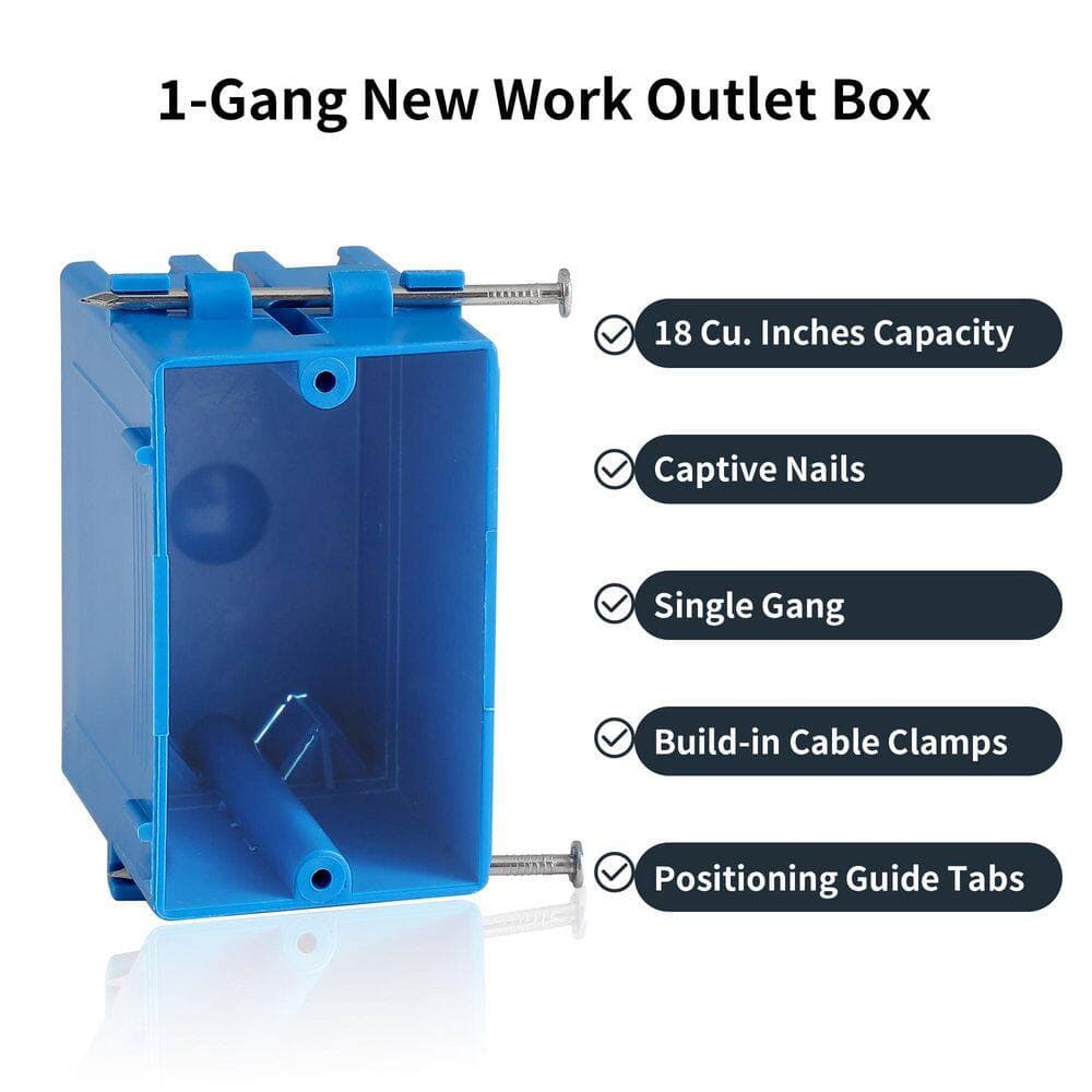 Helhom 10 Pack Single Gang Electrical Box, 18 cu. in. Blue Pvc Work Nail Outlet Box, Switch and Outlet Junction Box (2)