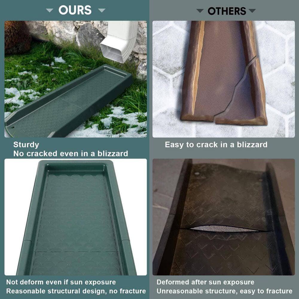 OGETFUUR 24 in. Green Rain Gutter Downspout Splash Block, Fixable Gutter Downspout Extensions with PE Nails (3-Pack) (3)