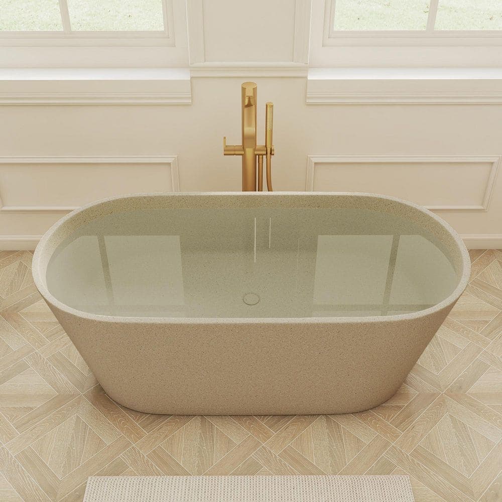 SJ STAR&JANE 59 in. x 29 in. Freestanding Soaking Bathtub with Center Drain in Light Brown (3)