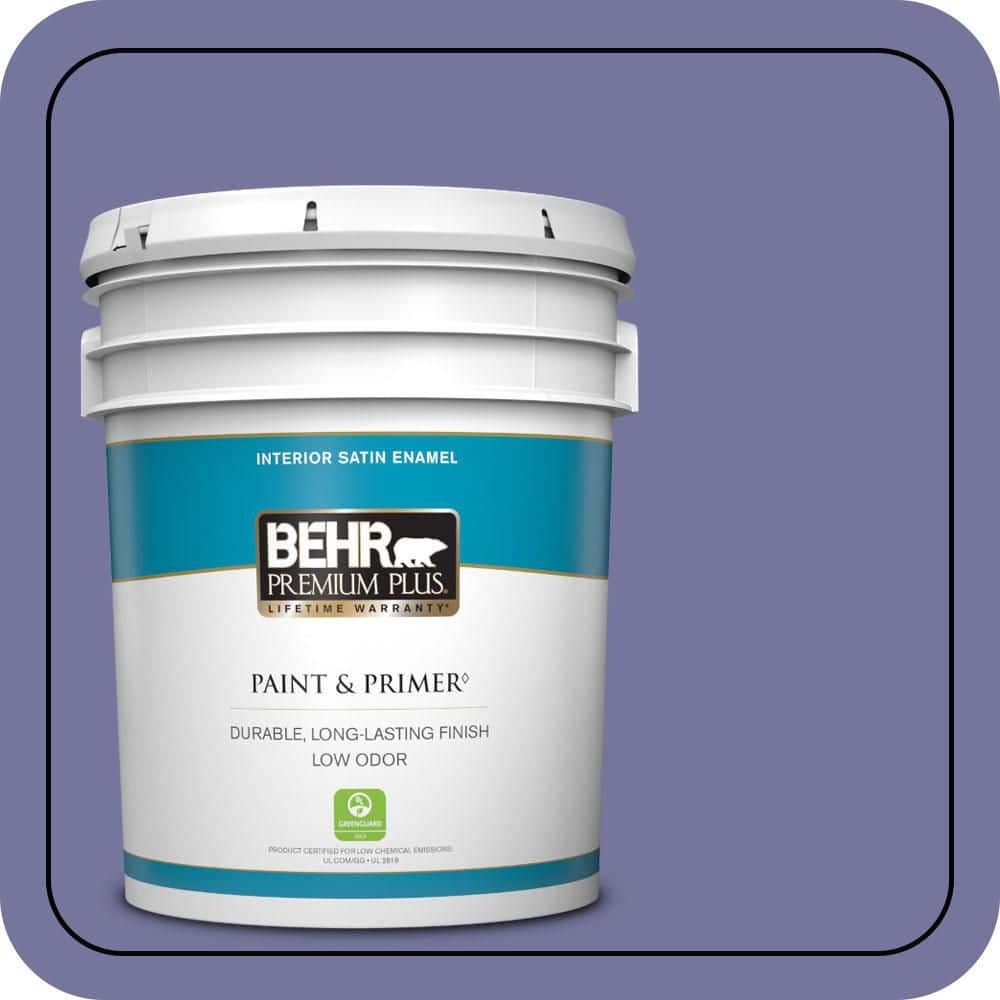 BEHR PREMIUM PLUS 5 gal. #M550-6 Kimono Violet Satin Enamel Low Odor Interior Paint & Primer