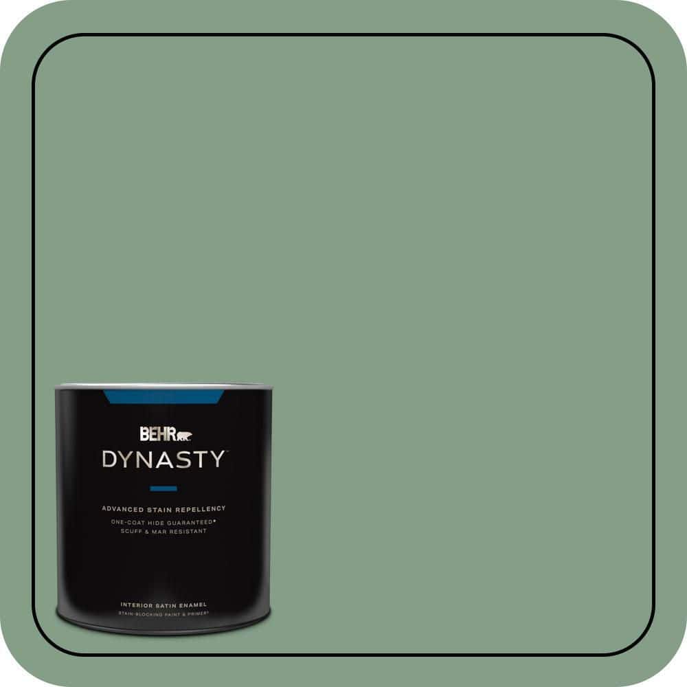 BEHR DYNASTY 1 qt. #S410-5 Track Green One-Coat Hide Satin Enamel Interior Stain-Blocking Paint & Primer