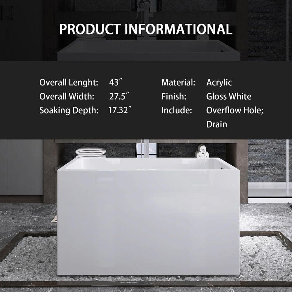 JimsMaison 43 in. x 28 in. Acrylic Freestanding Soaking Bathtub in Gloss White (2)