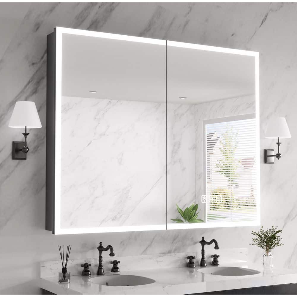 Ziyudura 40 in. W x 32 in. H Rectangular Aluminum Medicine Cabinet with Mirror and Flowing Light, Dimmable, Anti-fog