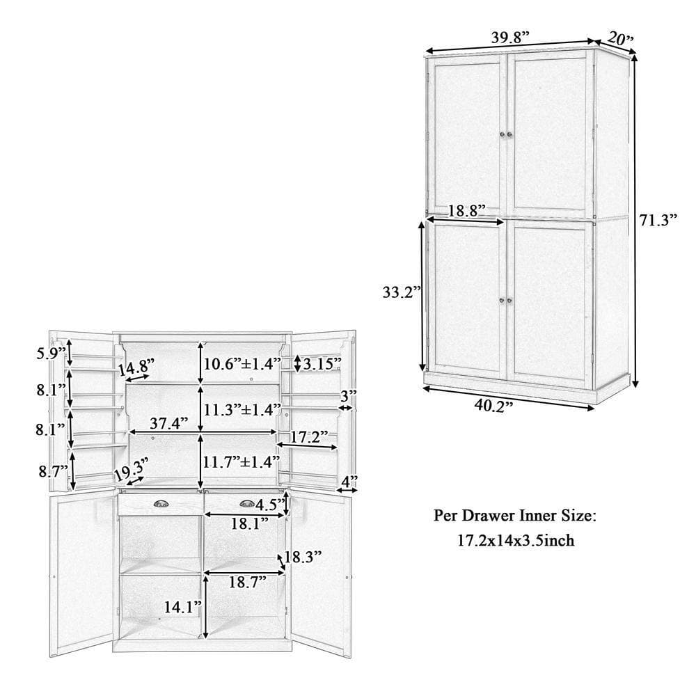 COWLOWN 40.2 in. W x 20 in. D x 71.3 in. H Bathroom Gray Linen Cabinet (3)
