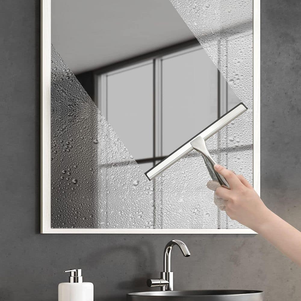 Numhew 2-Piece All-Purpose 10-Inch Shower Squeegee with Adhesive Hooks in Stainless Steel (3)