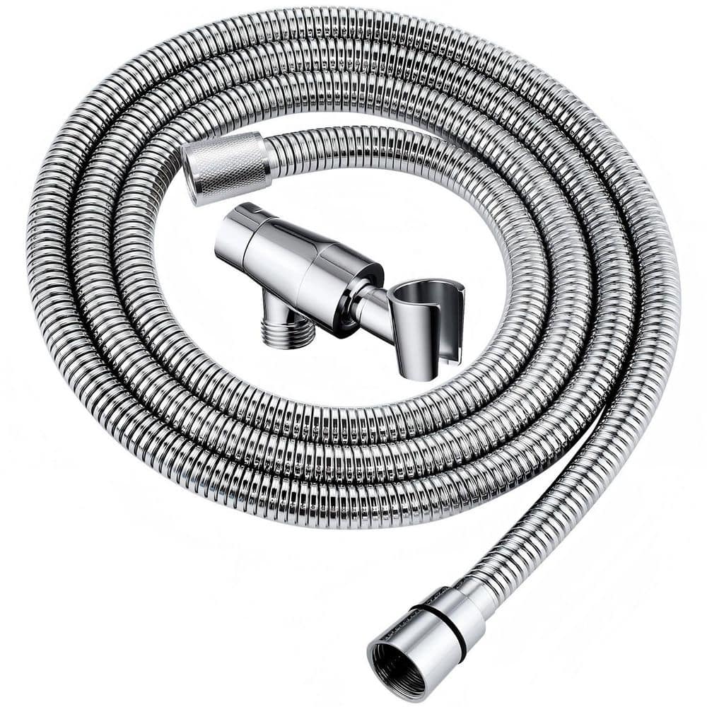 Helhom Chrome Shower Head Holder with Stainless Steel Hose, Solid Brass Adjustable Arm Mount, Handheld Shower Head Replacement (1)
