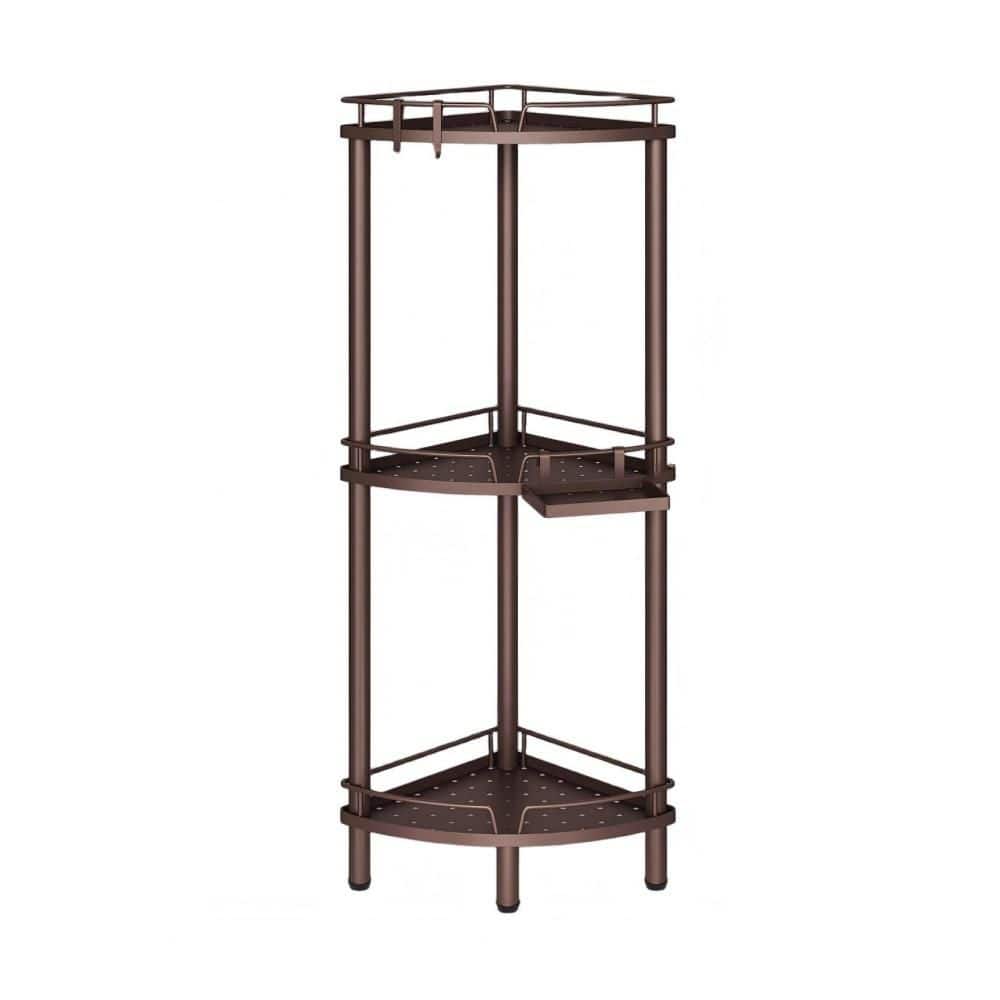Wudkey Corner Shower Caddy Stand in Bronze, 3 Tier Rustproof Metal Shower Organizer with Soap Holder, Floor Corner Shelf Rack (1)