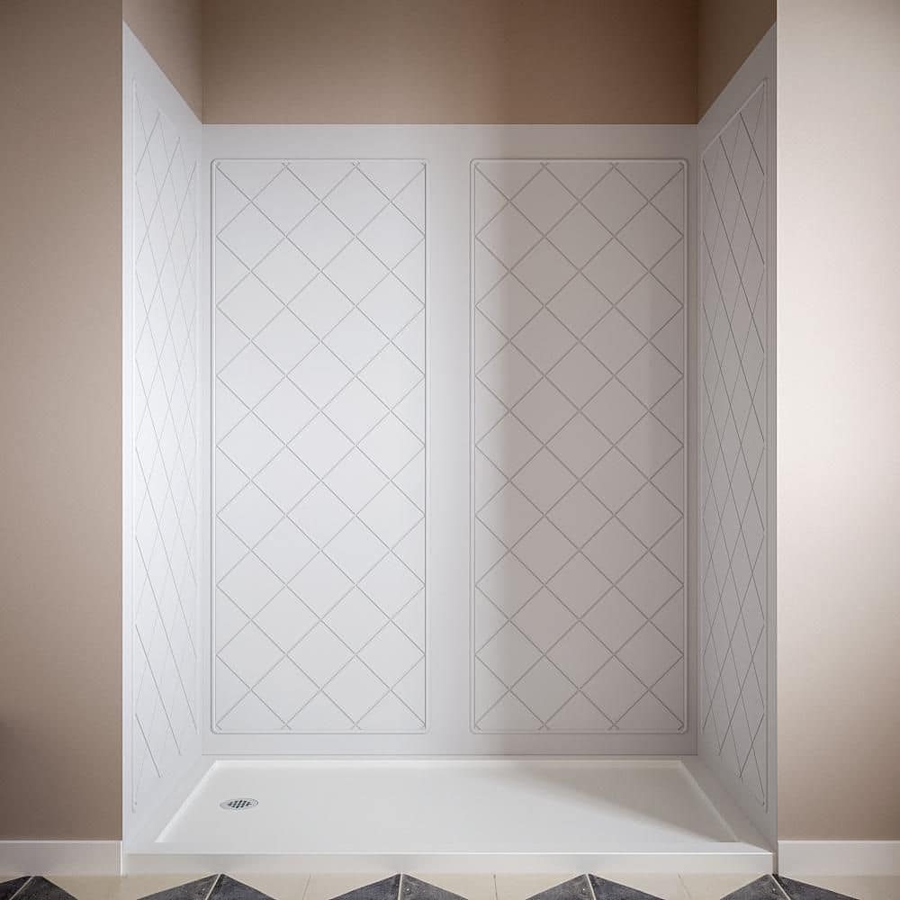 Streamline DSH-1580-169 32 in. L x 60 in. W x 76 in. H 4-Piece Glue-Up Alcove Shower Wall Surround in White Tile Finish (1)