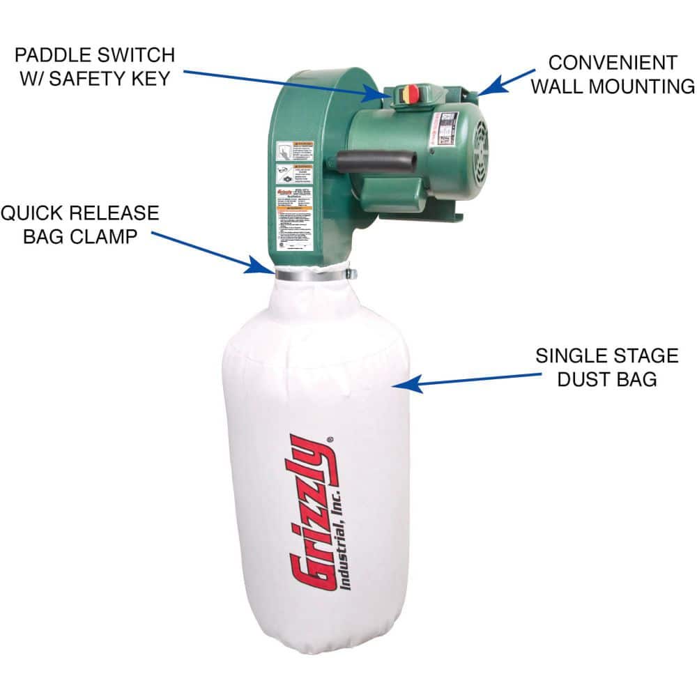 Grizzly Industrial 1 HP Wall Hanging Dust Collector (2)