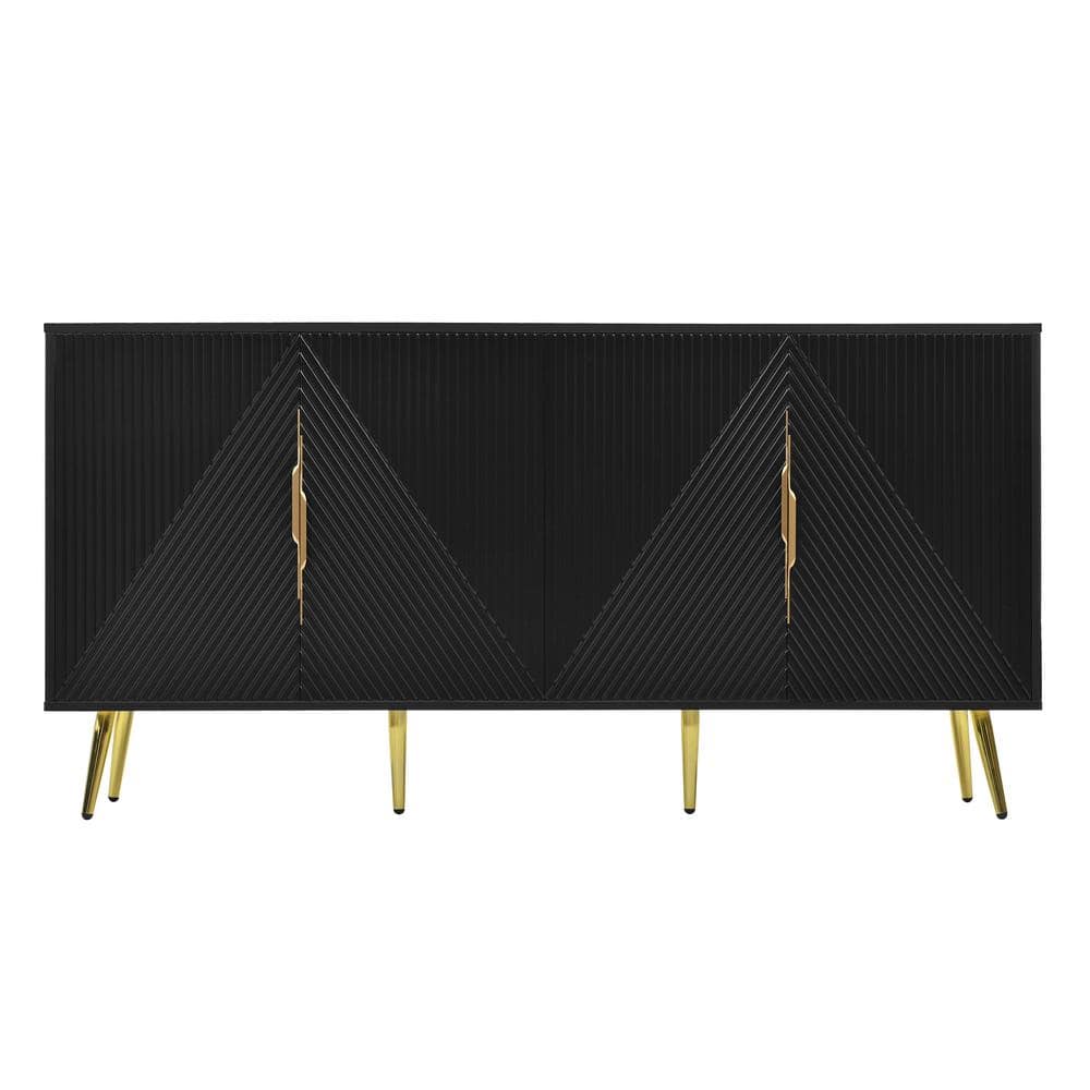 Unbranded 63 in. W x 15.7 in. D x 31.5 in. H Black Linen Cabinet with Wave Geometric Design for Study and Entryway (1)