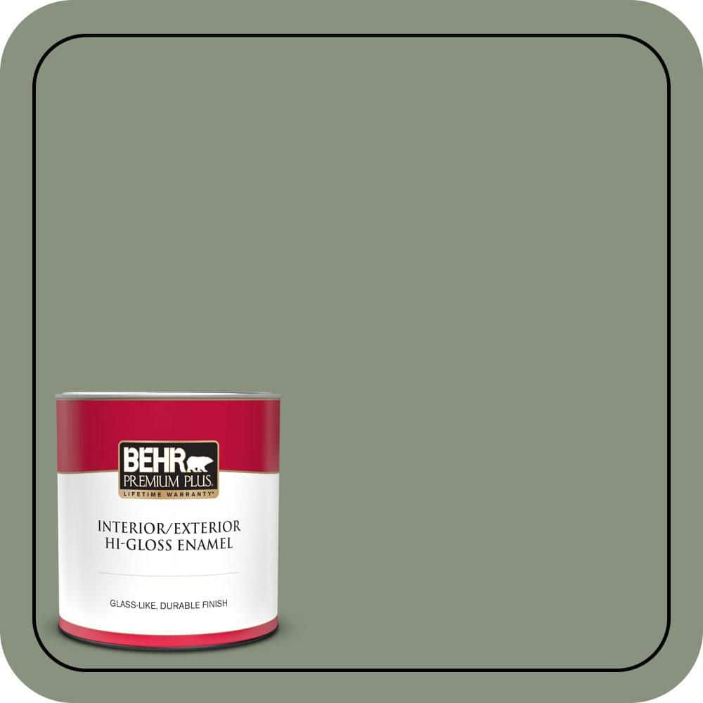 BEHR PREMIUM PLUS 1 qt. #N390-5 Eucalyptus Wreath Hi-Gloss Enamel Interior/Exterior Paint & Primer (1)