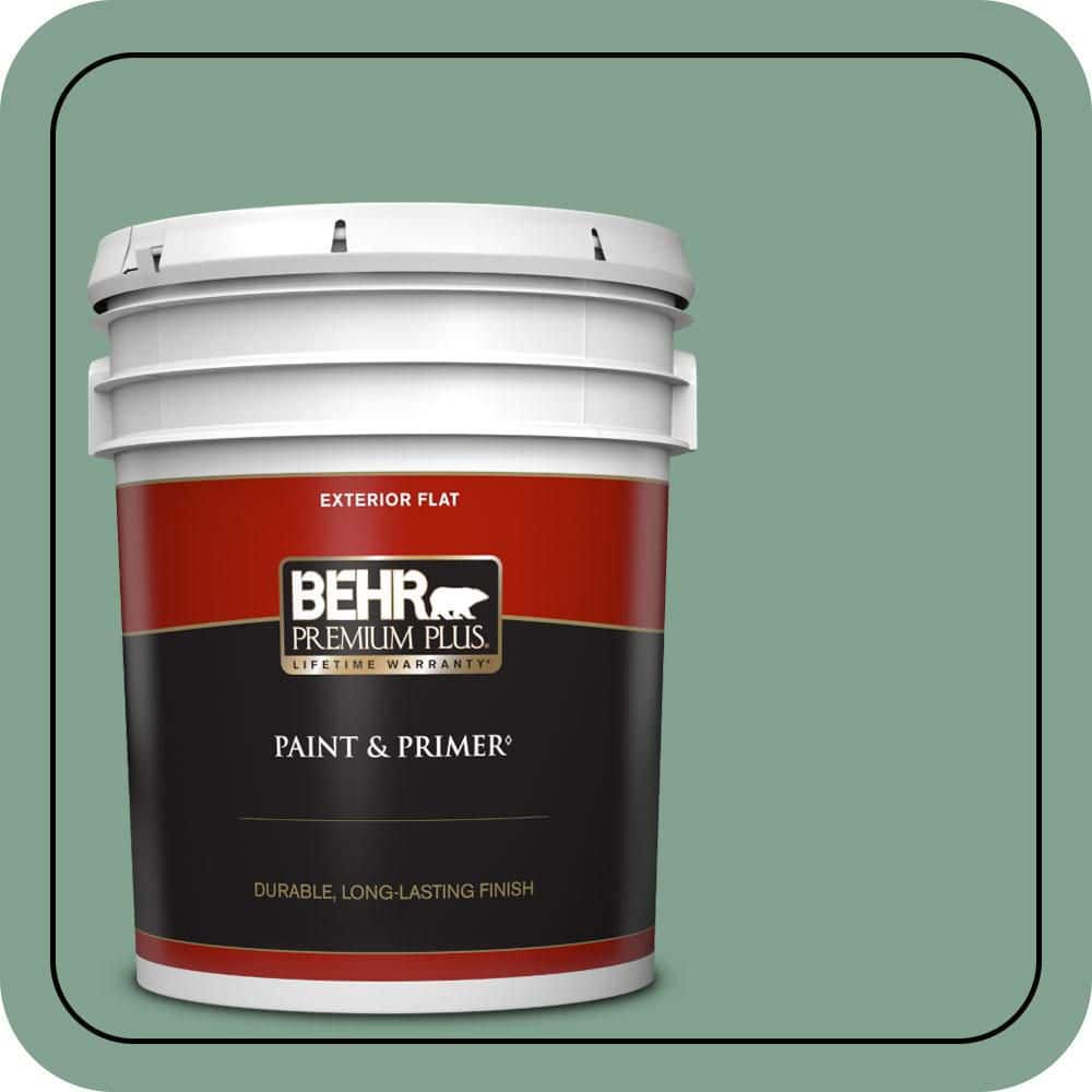 BEHR PREMIUM PLUS 5 gal. #MQ6-11 Mossy Bench Flat Exterior Paint & Primer