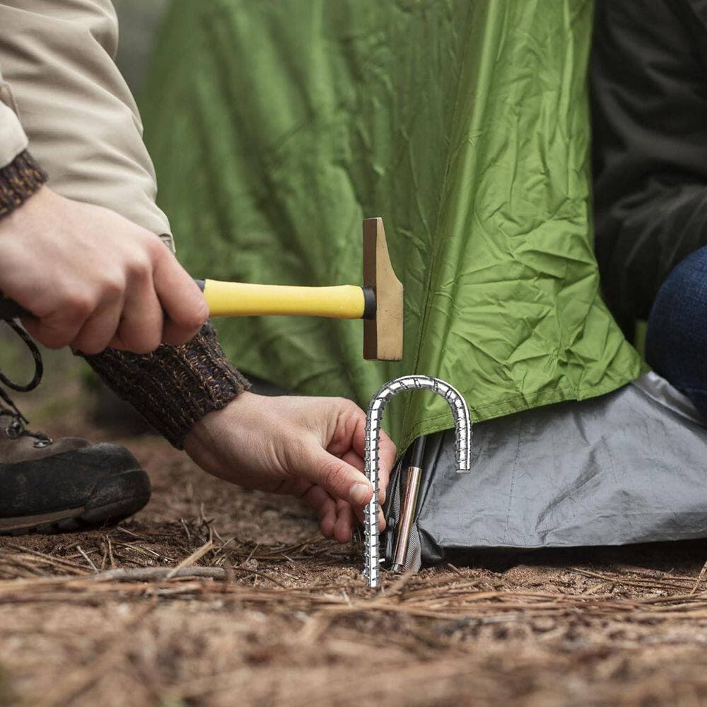 Laybus 3/8 in. x 1 ft. Silver Heavy Duty Anti Rust Metal Steel J Rebar Stakes (12-Pack), Secure and Reliable Tent Stakes (2)