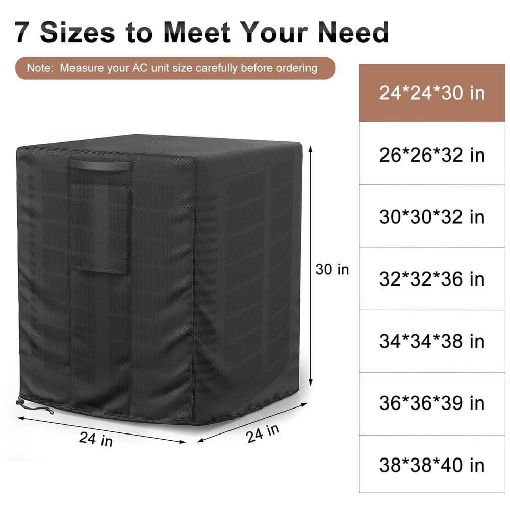 Angel Sar 24" x 24" x 30"Central Air Conditioner Cover, 420D Polyester Oxford Waterproof Heavy Duty AC Unit (1-Set, Black) (2)