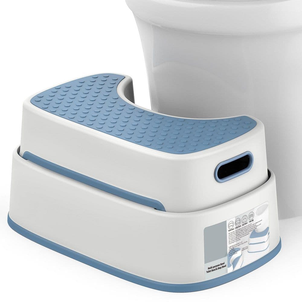Wudkey 1-Piece Adult Squat Toilet Stool Set, Heavy Duty Bathroom Stool, Anti Slip Toilet Step for Bathroom, in White-and-Blue (1)
