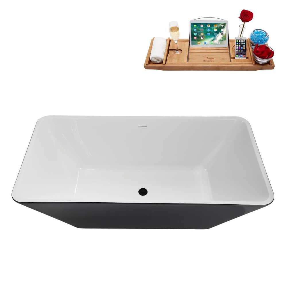 Streamline 63 in. x 32 in. Acrylic Freestanding Soaking Bathtub in Glossy Black With Matte Black Drain (3)