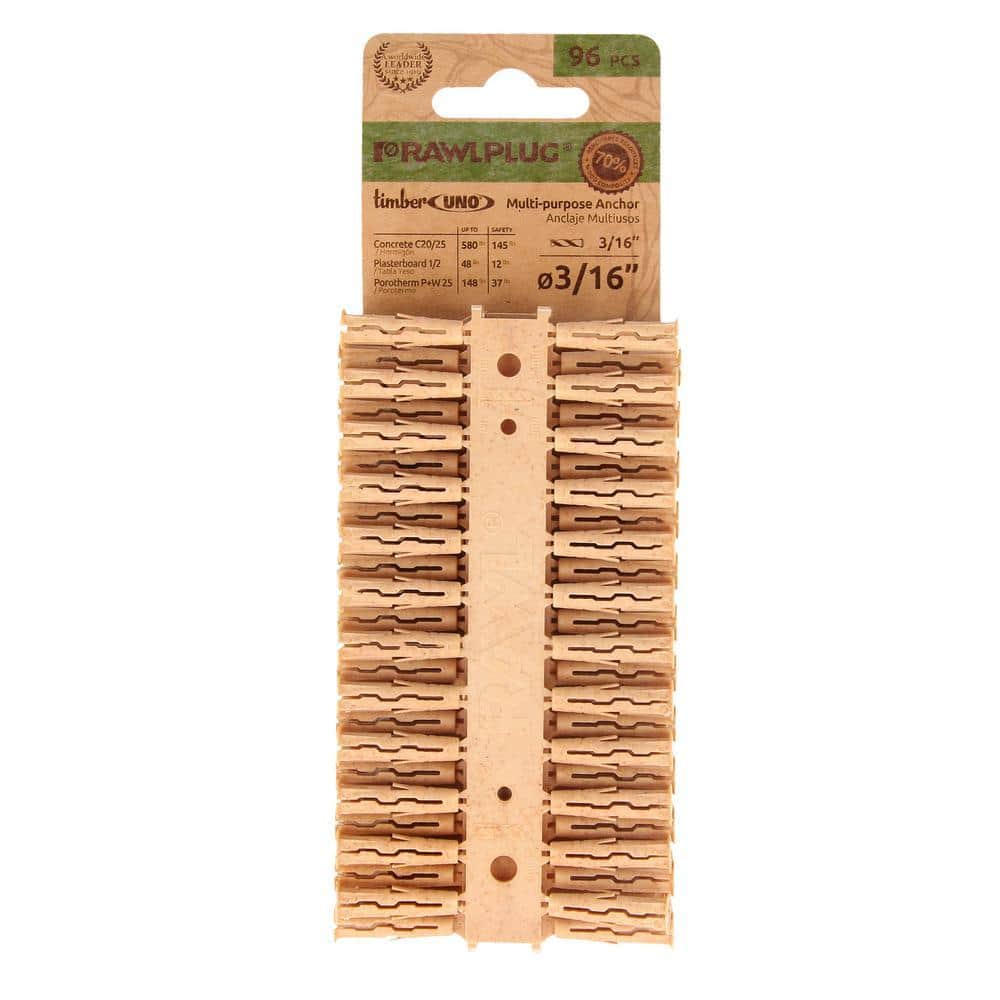 RAWLPLUG 3/16" Uno TIMBER Multi-Purpose Drywall Anchors Push-In Ribbed 11lbs. (Clip of 96)