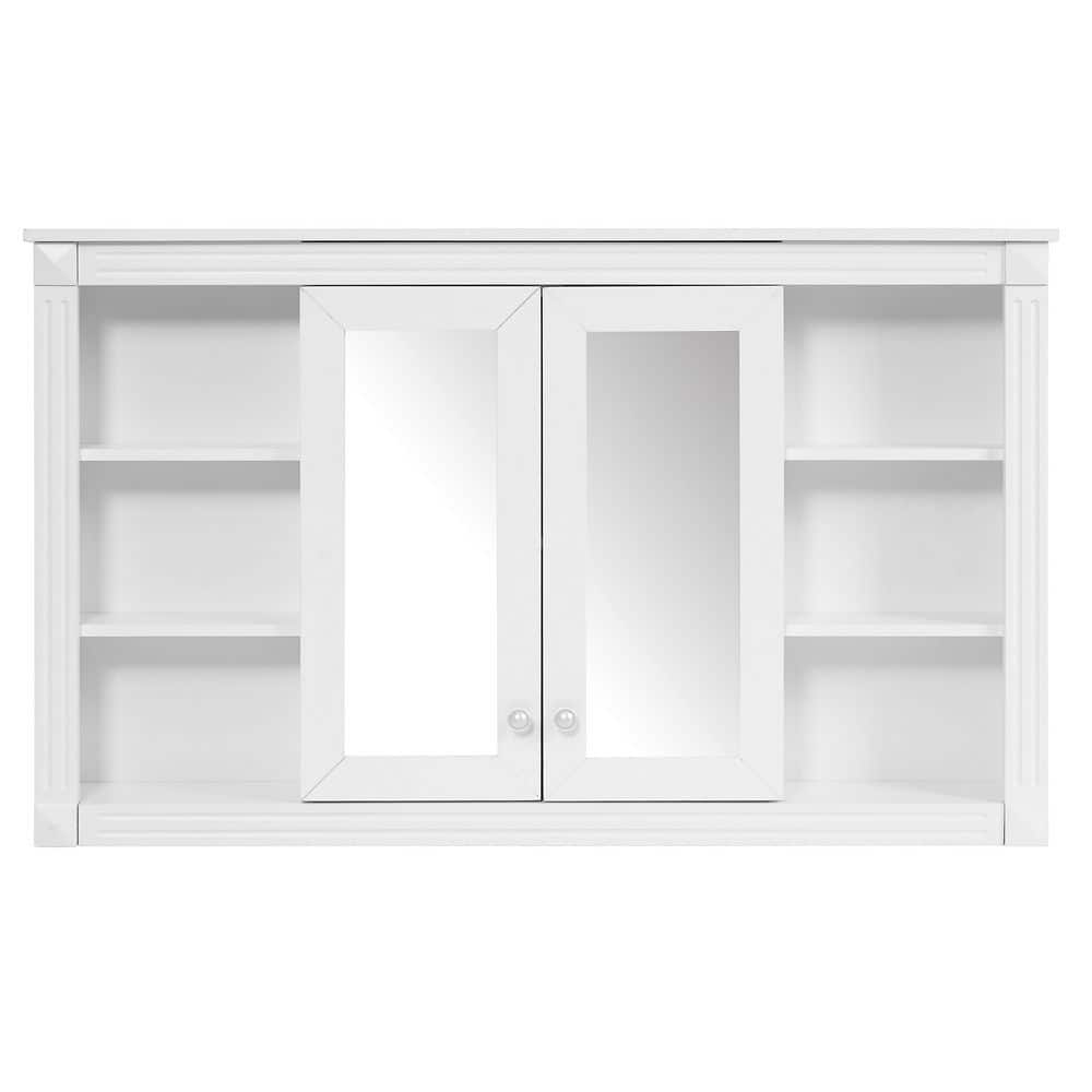 Unbranded 47 in. W x 28.74 in. H White Wood Rectangular Medicine Cabinet with Mirror with Adjustable Shelf and Open Shelves (1)